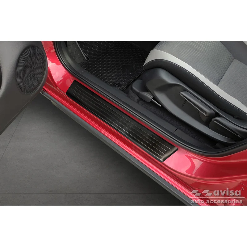 Avisa, Tröskelskydd, Svart, Rostfritt stål, passar Honda Jazz Crosstar 2020- 'Lines' - 4-delat